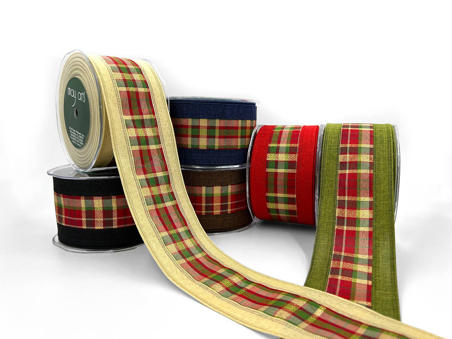 2.5" Buttercream Metallic Tartan Wired Ribbon