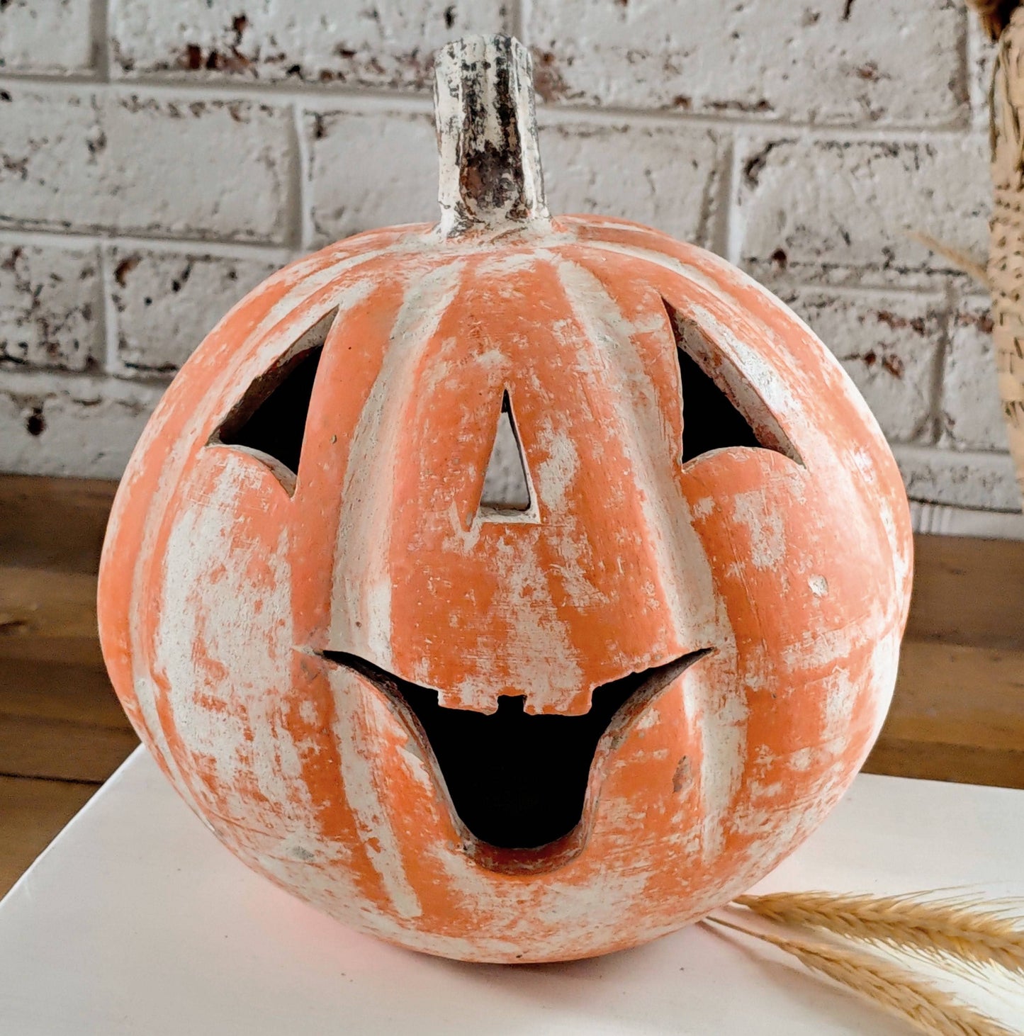 Clay Decorative Pumpkin with Face- Large