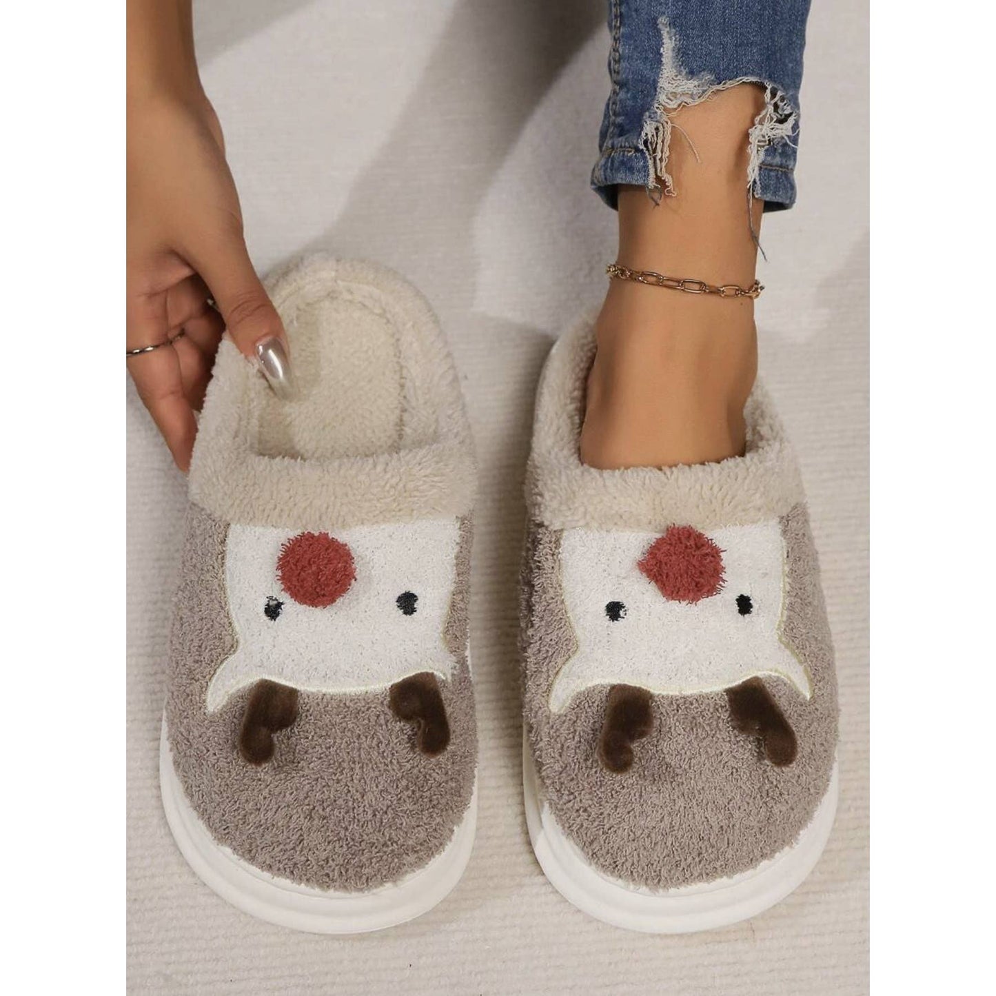 Cute Reindeer Plush Platform Slippers