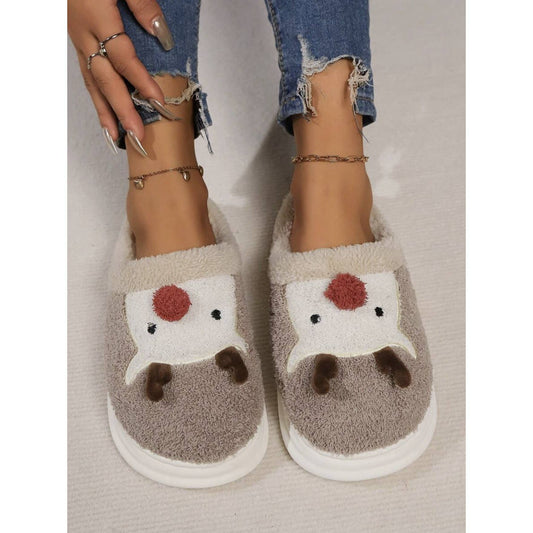 Cute Reindeer Plush Platform Slippers