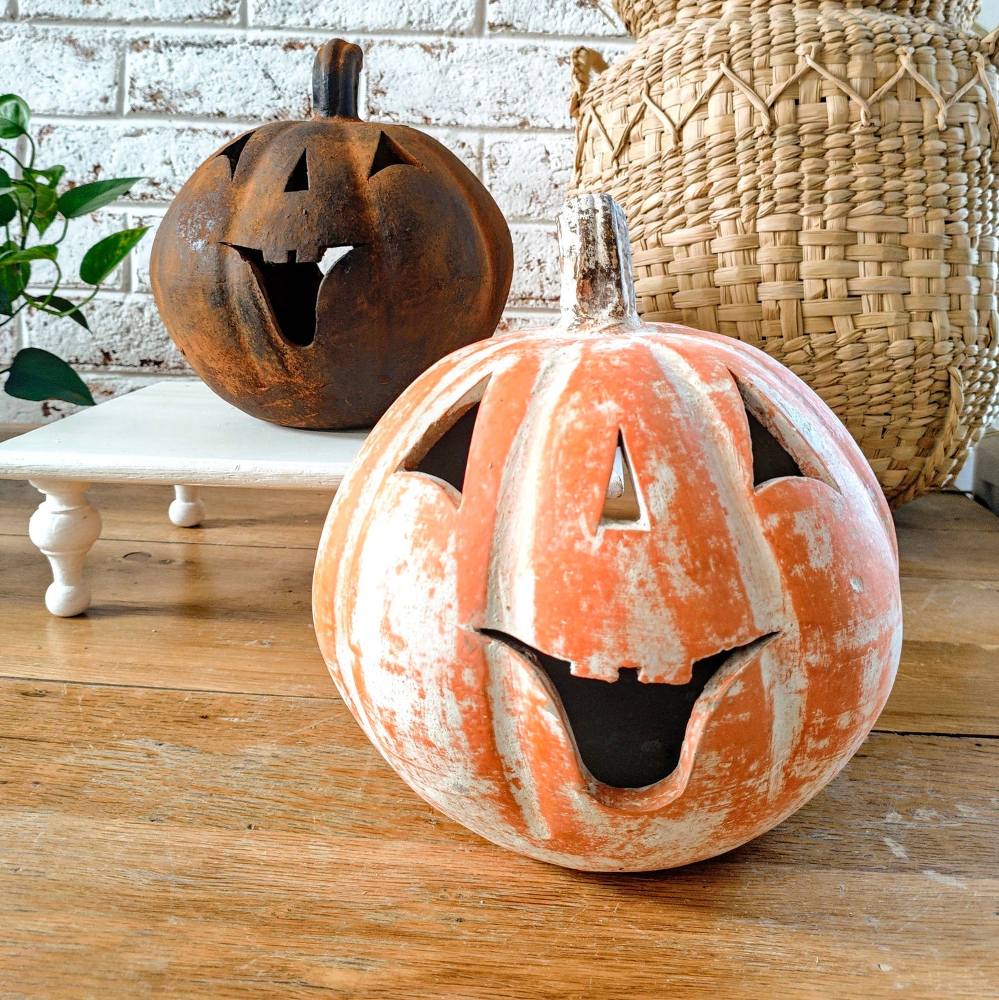Clay Decorative Pumpkin with Face- Large
