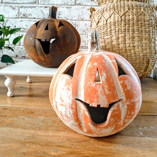 Clay Decorative Pumpkin with Face- Large