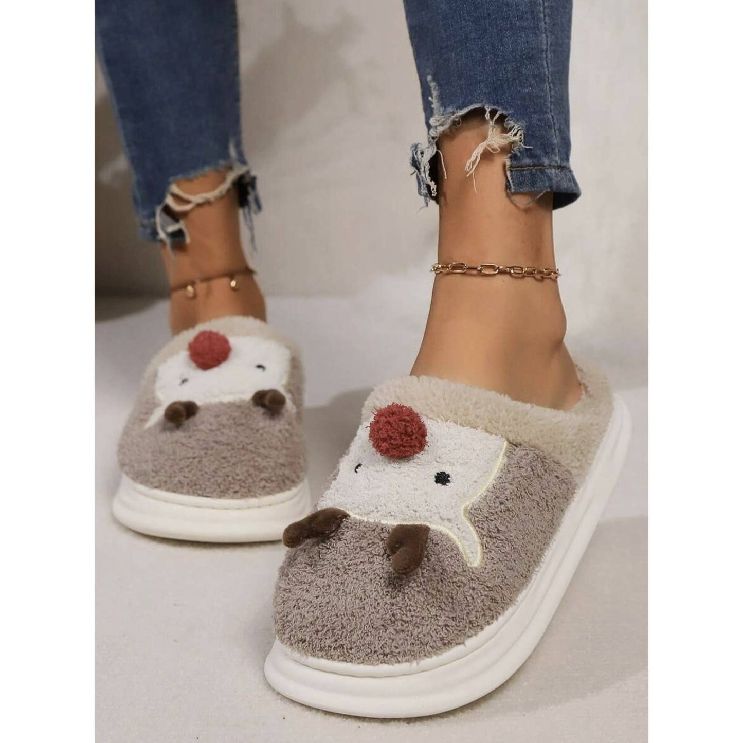 Cute Reindeer Plush Platform Slippers