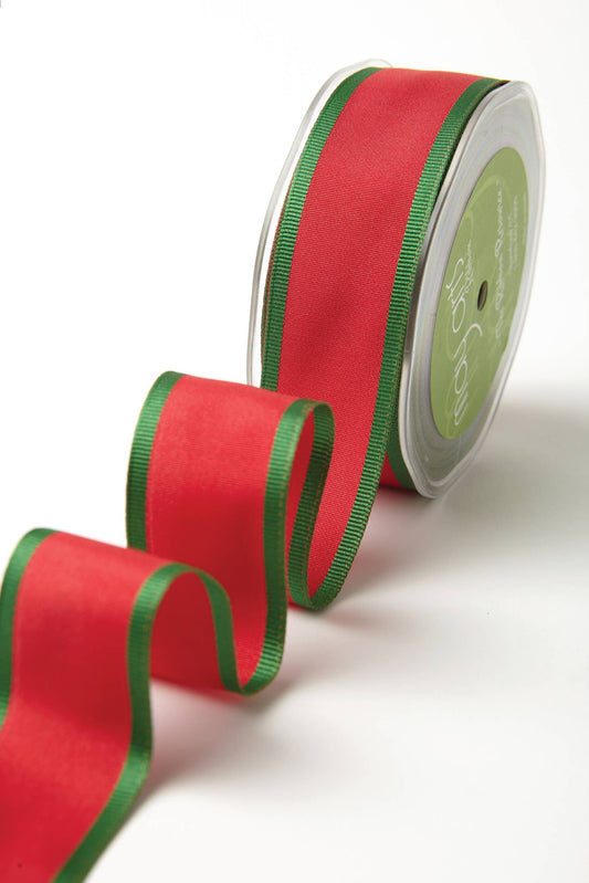 1.5" Woven Red & Green Holiday Ribbon with Wired Edge