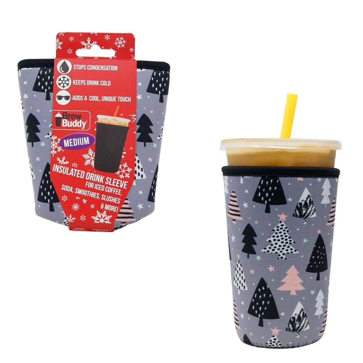 Brew Buddy Iced Coffee Sleeve - Greyscale Trees: Medium