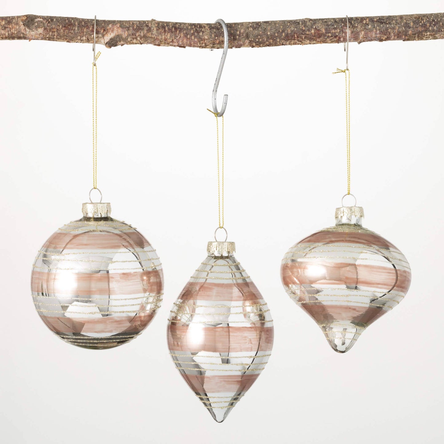 GOLD BLUSH STRIPE ORNAMENT SET