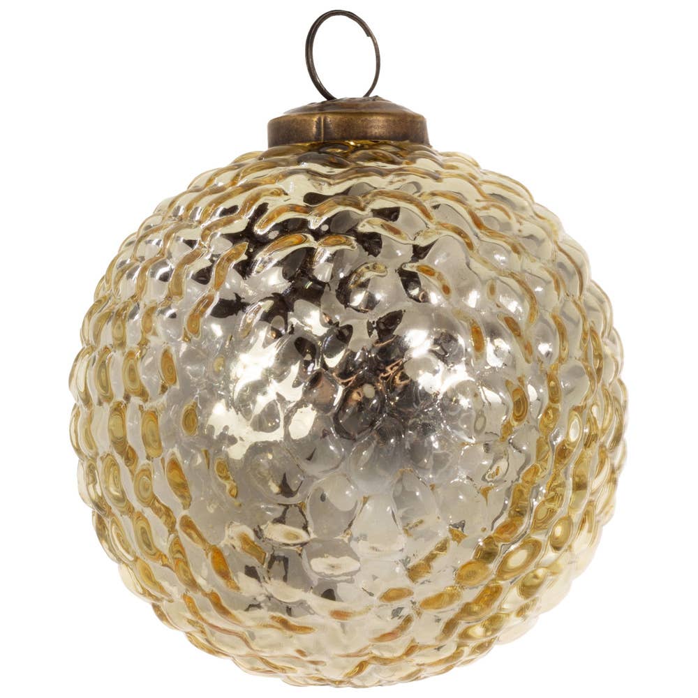 Hobnail Gold Glass Christmas Ornament, 4 inch diameter, Set of 4